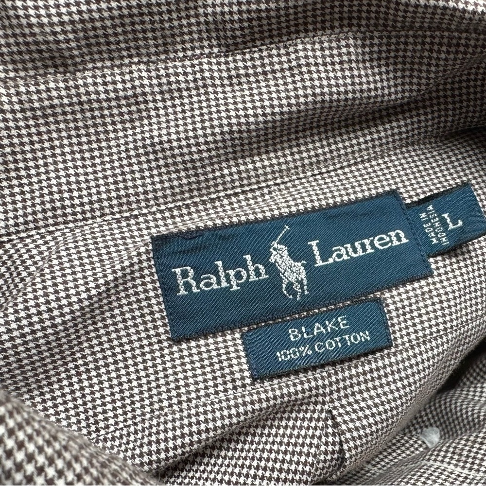 Men’s Ralph Lauren Plaid Long Sleeved Button-Down Brown & White Shirt - Picture 5 of 15